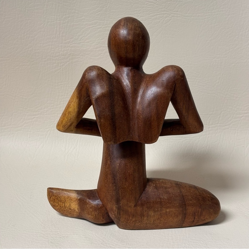 Sculpture Wooden Statue Figurine Abstract Figure Meditation, Thinker, Yoga - Picture 5 of 8